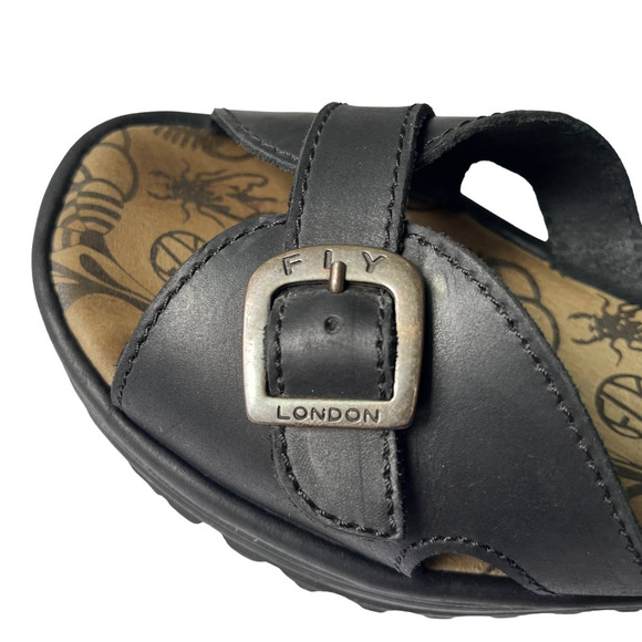 FLY LONDON EMITFLY WEDGE SANDALS IN BLACK LEATHER WOMEN SIZE EU39/US9 - Picture 8 of 10